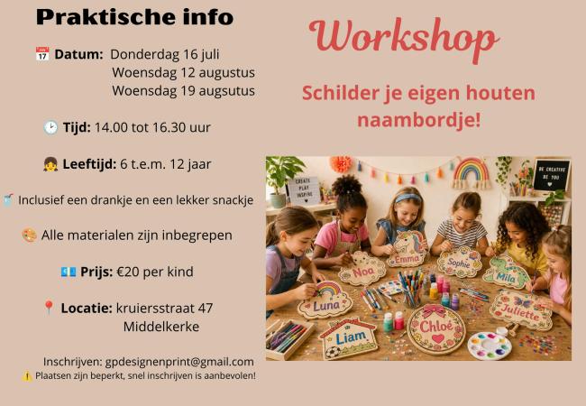 Workshop naambordje in hout © GP