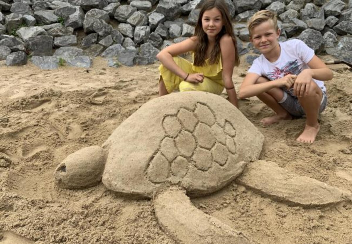 Wereldrecordpoging zandsculpturen bouwen 'Turtles'