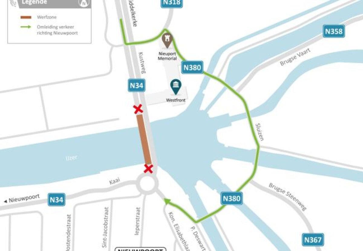 Onderhoud Langebrug, gewijzigde circulatie Nieuwpoort vanaf 31 mei