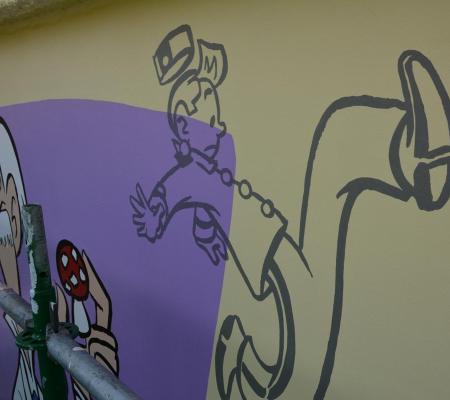 Stripmuur Robbedoes en Kwabbernoot