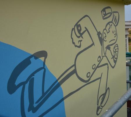 Stripmuur Robbedoes en Kwabbernoot