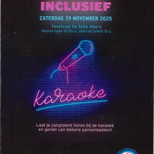 flyer op zwarte achtergrond met info over de karaoke in neonletters